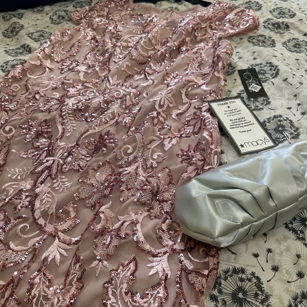 Alex Evenings Embroidered Sequin Pink Dress